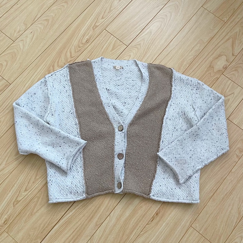 Hem & Thread Cream and Tan Cardigan Sweater